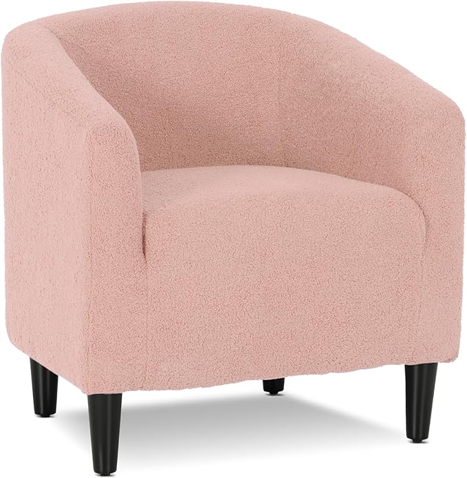 Athena Collection Modern Barrel Accent Chair, Furry Cozy Reading Arm Chair for Adults, Soft Comfy Upholstered Sofa Armchair for Corner, Living Room, Bedroom, Reception Room, Pink