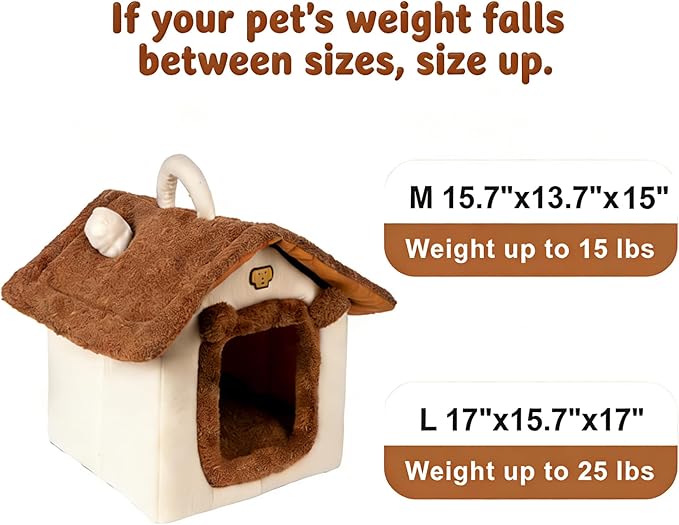 Lovely Cat Bed for Indoor Cats, Cartoon Pattern Cat Cave Bed with Handle Design, Soft Cat Hideaway Indoor Cat House for Kitten, Puppy & Small Pets (M)