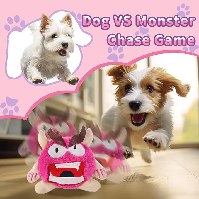 Interactive Dog Toys for Boredom - Upgrade Dog Toys Interactive Monster Plush Ball, Squeaky Moving Dog Ball Toy, Shake Bounce Boredom Talking Toys for Dog Pets Exercise Electronic Toy for Puppy pink
