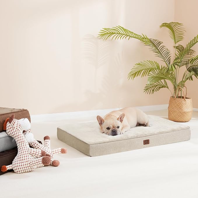 EHEYCIGA Memory Foam Dog Bed Orthopedic 30"x20"，Waterproof Pet Bed for Medium Dogs ，Washable Pet Mat with Removable Cover, Beige
