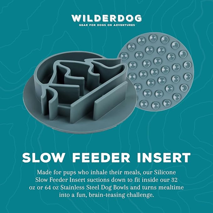 Wilderdog Slow Feeder & Stainless Steel Dog Bowl Set – Seafoam 64 oz BPA-Free Kitchen-Grade Steel with Non-Slip Base – Feeder Promotes Healthy Digestion – Fits 7"+ Bowls – Dishwasher Safe