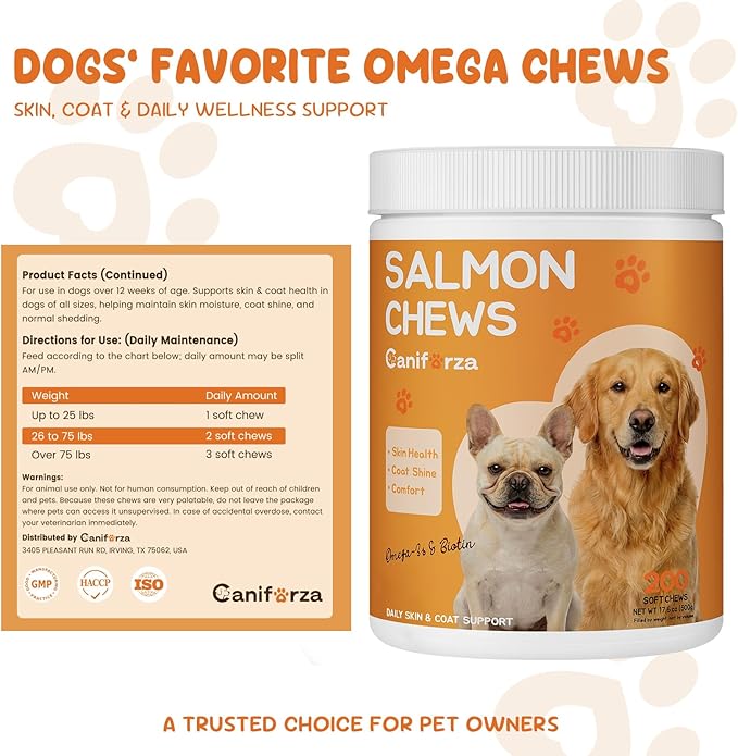 Omega 3 Fish Oil 200 Soft Chews for Dogs with Algae Omega-3, Salmon Oil, Kelp & Biotin | Skin & Coat Support, Comfort for Itchy Skin & Immune Support