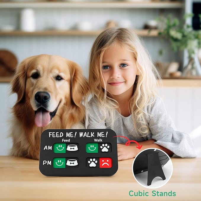 YAUYIK Pet Feeding Reminder Magnet, Dog Fed Sign Tracker, Puppy Feeding Schedule Chart, AM/PM Daily Indication Chart Feed/Walk Your Pets, Helps You to Track Pet Feeding & Walking （Black）