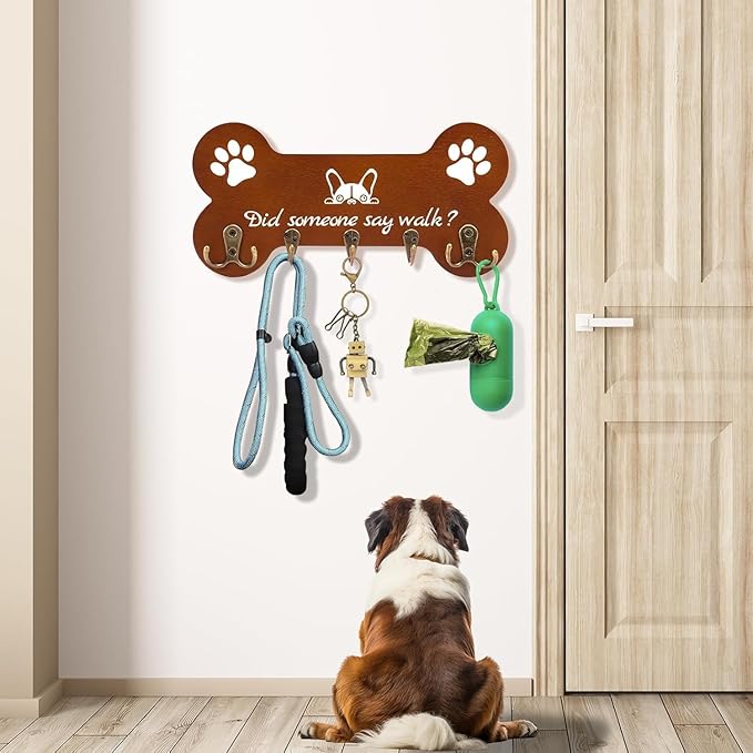 PROOTORBone Shape Dog Leash Holder for wall Mount and Storage Organizer, 11.8'' x 5.9'' x 3.7 - Coat Rack with 5 Hooks Cute House Warming Gift for Dog Lovers, Door and Bedroom Decor
