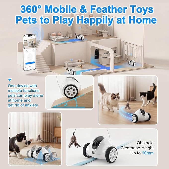 Pet Compainon Robot on Wheels,720P HD Camera,Indoor Movable Security Camera with 2-Way Talk,Bot with Night Vision,Distance Bot App Control for Cats/Dogs/Baby/Elderly