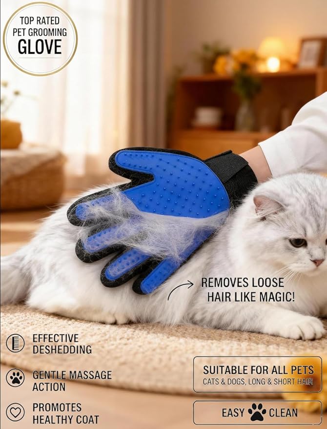 Pet Hair Remover Glove - Gentle Deshedding Brush Glove for Dogs & Cats - Enhanced Grooming & Massage Tool for Long and Short Fur - Perfect for Shedding and Bathing