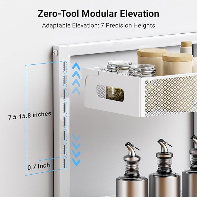 Pull-out Under Sink Organizer – Height Adjustable Metal Storage for Kitchen & Bathroom (White)