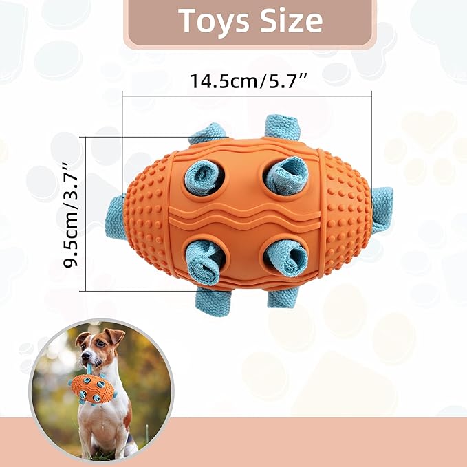 Dog Puzzle Toy,Football Dog Chew Toy for Small Medium Large Dogs, Interactive Hide and Seek Treat Dispensing Chew Toys for Aggressive Chewers, Tough Slow Feeder for Teeth Cleaning Orange