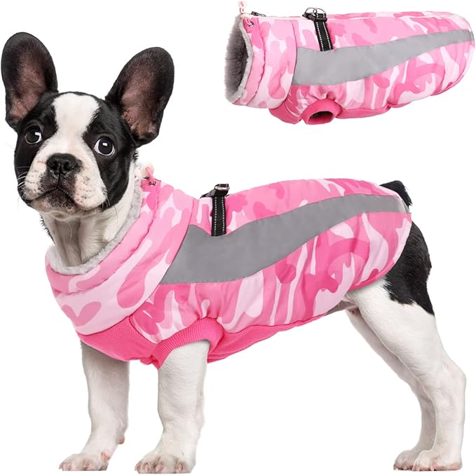 FUAMEY Dog Winter Jackets for Large Dogs,Dog Coat with Harness Built in,Waterproof Dogs Snowsuits Warm Pet Jacket Zip Up Fleece Cold Weather Coats Reflective Puppy Vest with Pocket Blue 3XL