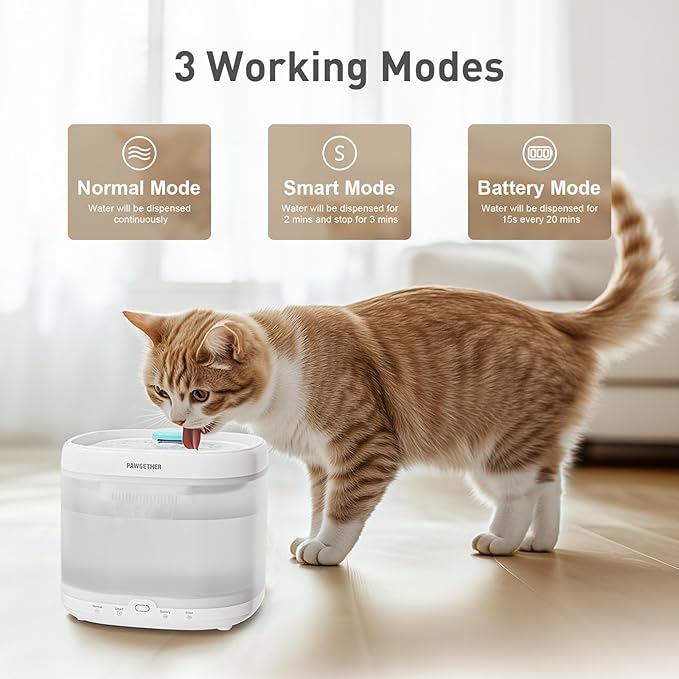 PAWGETHER® Cat Water Fountain with Radar Sensor and Wireless Pump, Ultra Quiet 67oz/2L Automatic Pet Water Fountain for Dogs and Cats with Replacement Filter Dog Water Dispenser