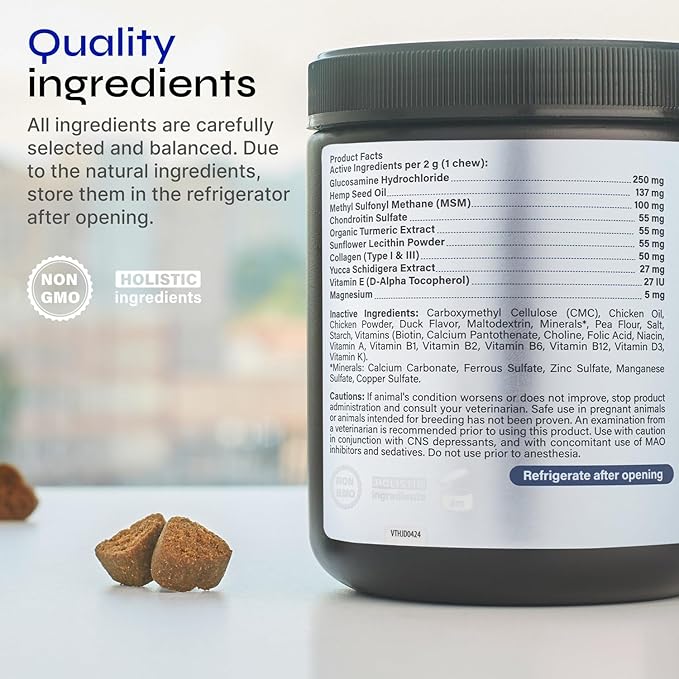 Glucosamine for Dogs - Hemp Joint Supplement for Dogs - Glucosamine Chondroitin Chews with MSM - Soft Chews for Canine Mobility Support - Hip & Joint Pain Relief - Hemp Seed Oil, Turmeric, Collagen