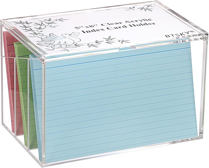 BTSKY Clear Acrylic 5 x 8 inch Index Card Box with Sign Lid & Removable Inserts, Divided 3-Compartment Index Card Holder Notecard Box Photo Storage Organizer for Filling Note Cards,Flashcards, Recipes