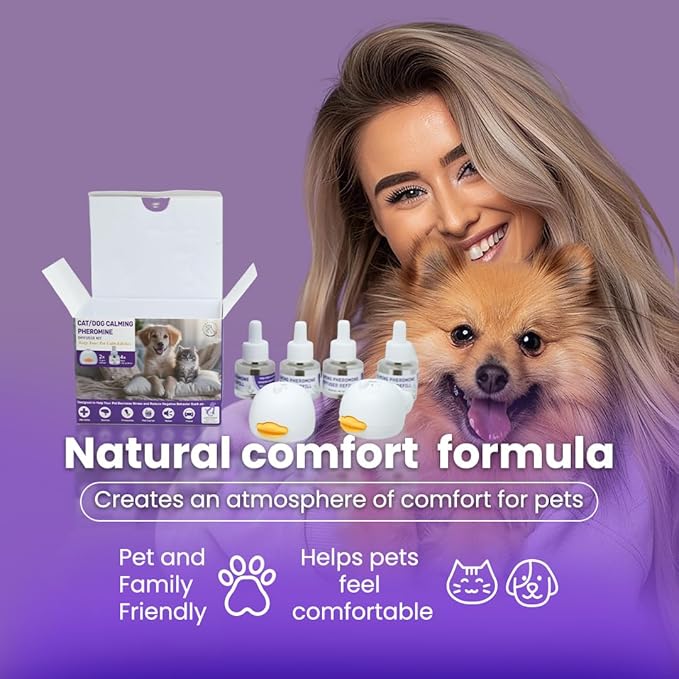 PawLuxVV Dog & Cat Calming Diffuser Kit – 2 Diffusers + 4 Refills, Pheromone Plug-in for Anxiety Relief, Helps Reduce Barking, Scratching & Separation Anxiety