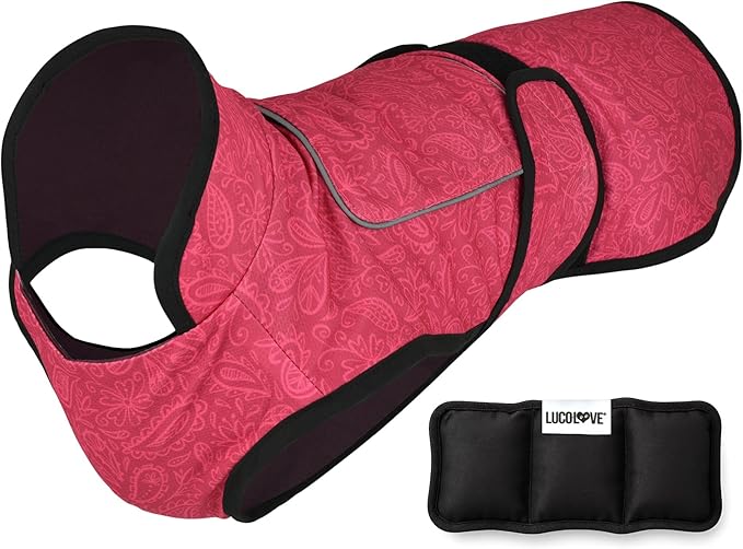 Dog Cooling Vest with Ice Pack – 2-Layer Evaporative Cooling Jacket with High Collar, UV Protection & Size-Matched Ice Pack – Cooling Vest for Dogs for Hot Weather (Pink Floral, Small)
