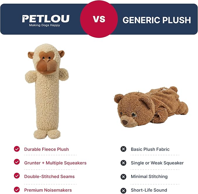 Pet Lou 26 Inch Monkey Stick Plush Dog Chew Toy for Dogs with Grunter & Squeakers, Durable Fleece Interactive Toy for Fetch, Tug & Anti-Boredom Play