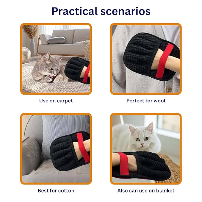 3-in-1 Pet Hair Remover Bundle – Electrostatic Grooming Glove, Multi-Surface Fur Scraper & Large Cleaning Pad for Dogs & Cats – Removes Hair from Carpet, Sofa, Furniture & Car Seats