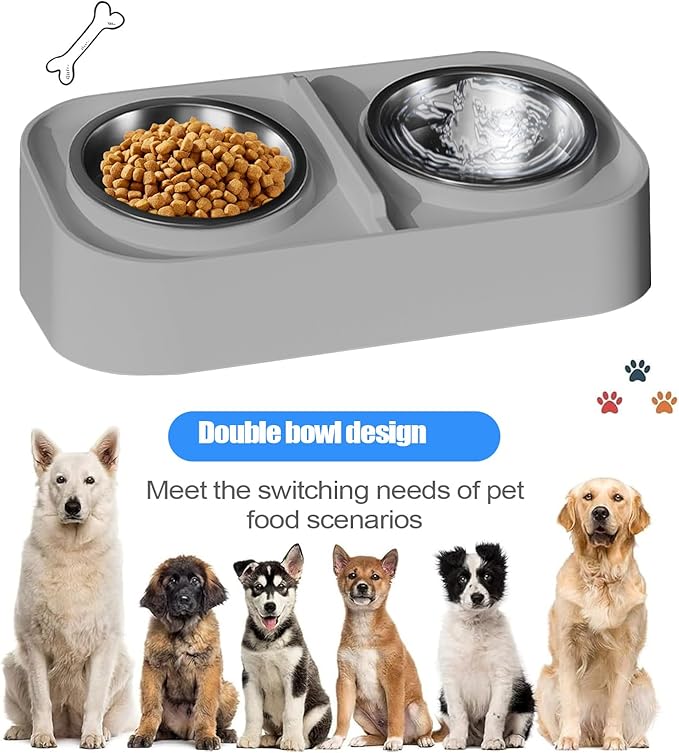 Cat Water and Food Bowl - Kitten Feeding Bowl Set, Slanted Non Slip Pet Feeder, Durable Food and Water Dish | Apartment City Living Home Travel for Apartment City Living Home Travel