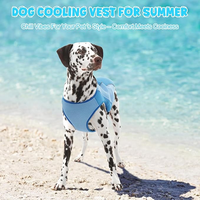 ROZKITCH Dog Cooling Vest, Evaporation Cooler Jacket with Adjustable Buckle for Outdoor Hunt Camp Training Reflective Design for Summer, UV Protection Dog Cooling Jacket Blue M