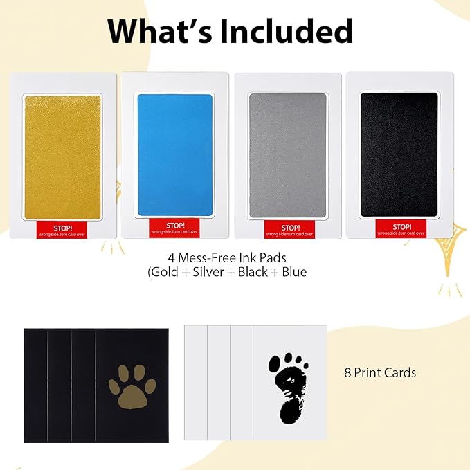 4 Packs Inkless Hand and Footprint Kit Mess Free Paw Print Kit for Dogs & Cats Clean Touch Ink Pad for Pet Nose & Paw Dog Mom New Mom Gifts(Multicolor)