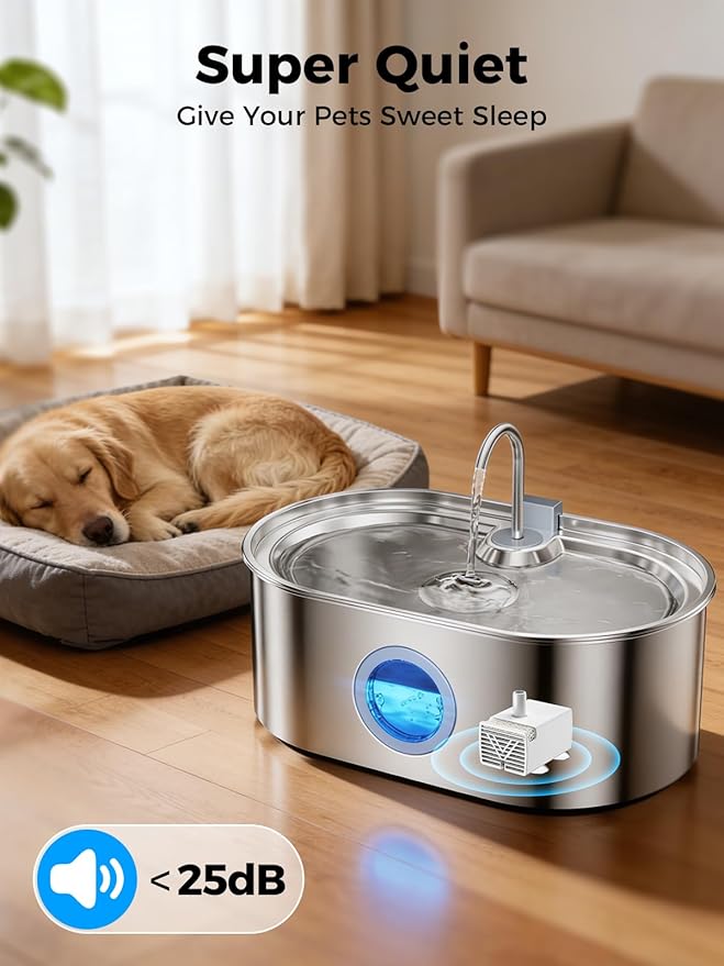 4.2Gal Dog Water Fountain for Large Dogs, 16L Stainless Steel Dog Fountain Water Bowl with Multi-Filtration & Deeper Drinking Tray, Extra Large Pet Water Fountain with Water Window (Pump)