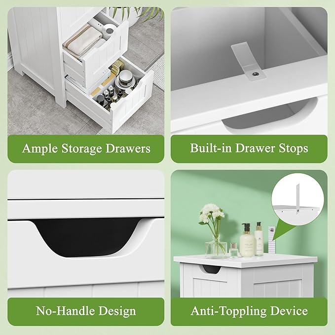 ZENY Bathroom Floor Storage Cabinet with 4 Drawers for Bedroom, Bathroom, Hallway, Narrow Toilet Paper Cabinet, Freestanding (White)