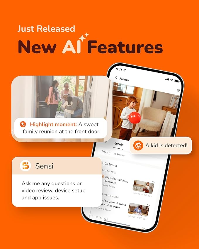 SensForge 2.5K Indoor Pan-Tilt Dome Security Camera, 360° Coverage, AI Human & Pet Detection, Two-Way Talk, Dual-Band Wi-Fi (2.4G/5G), 64GB SD Card, Free Basic Plan, Optional Subscription (1, White)