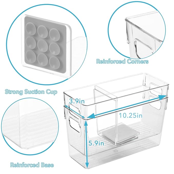 Breastmilk Storage Container with L Shaped Separator Boards, Dividers Will Flatten Standing Breast Milk Bags in Organizer Bins Save Refrigerator Space | 2 Containers-Gray