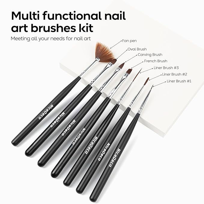 Nicedeco Nail Art Brushes 7pcs, Fingernail Art Design Pens Gel Polish Liner French Brushes for Nail Drawing and Nail Paint DIY Manicure
