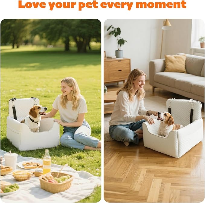 ALL GOOD PET SUPPLIES Dog Car Seat for Small/Medium Dogs, Dog Booster car seat, Memory Foam Elevated Cushion, Fully Detachable and Washable,2 Clip-On Safety Leashes, Anti-Slip