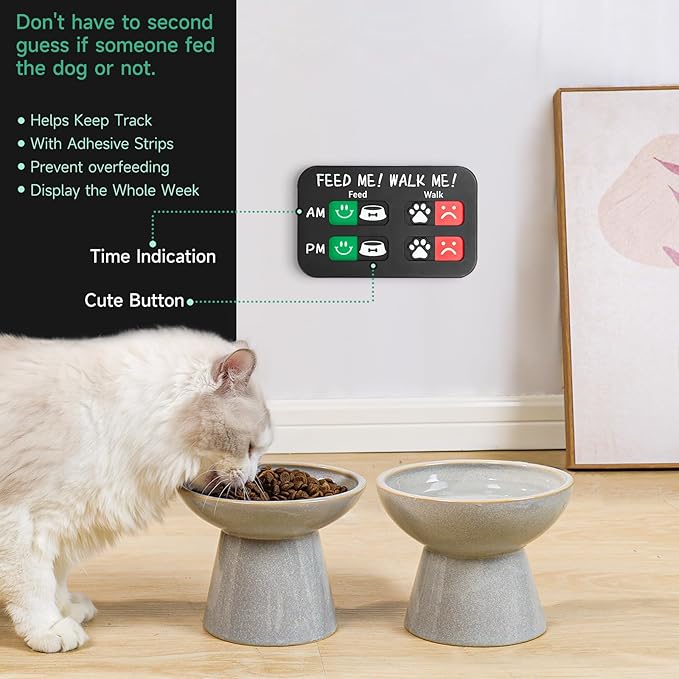 YAUYIK Pet Feeding Reminder Magnet, Dog Fed Sign Tracker, Puppy Feeding Schedule Chart, AM/PM Daily Indication Chart Feed/Walk Your Pets, Helps You to Track Pet Feeding & Walking （Black）