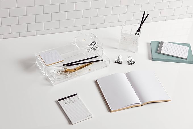 RUSSELL+HAZEL Acrylic Bloc Desktop or Drawer Stackable Organizer, Office Supplies, Clear, with Lid, 4” x 4” x 1.5”
