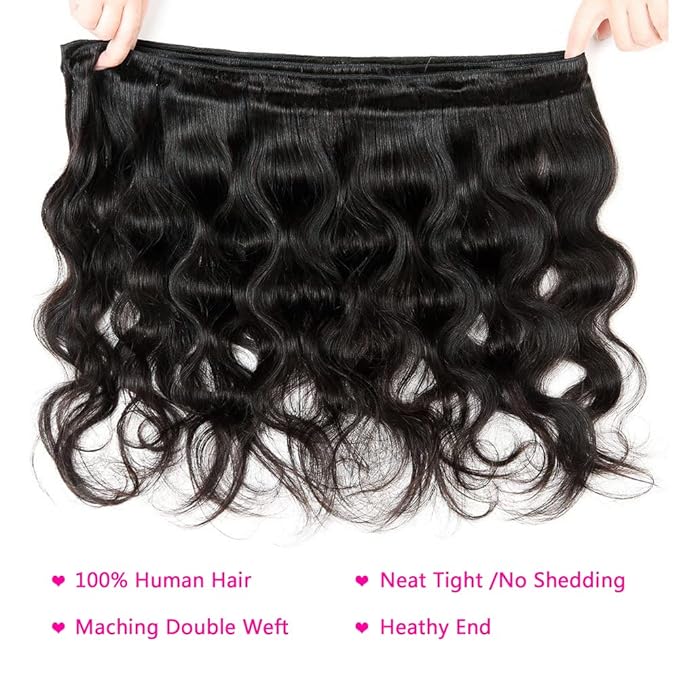 Selina Brazilian Body Wave 3 Bundles Human Hair 8 8 8 Inch with Straight Lace Closure 8 Inch Human Hair 100% Unprocessed Virgin Hair Natural Black(8 8 8 Bundle + 8" Closure）