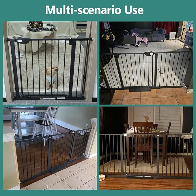 ALLAIBB Triple Lock Extra Wide Baby Gate Pressure Mounted Walk Through Safe Auto Close White Metal Dog Pet Puppy Cat for Stairs,Doorways,Kitchen 29.72-47.24"