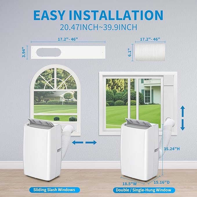 Portable Air Conditioners 14,000 BTU, Air Conditioner Portable With 24H Timer, Window Kit Included, Ultra Quiet AC Unit for Large Room Indoor, 750 Sq.Ft Capacity, White