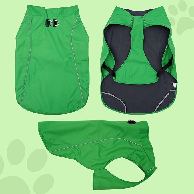 Outdoor Waterproof Dog Jacket for Extra Large Dogs,Doggie Coats with Harness Buitl in D-Ring Warm Fleece Dog Clothes for Cold Winter,Green 5XL