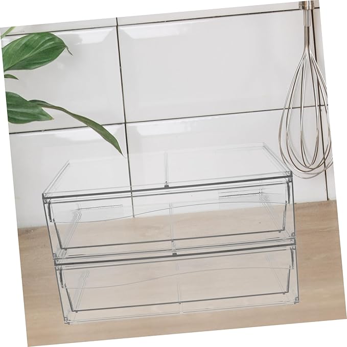 2pcs Acrylic Makeup Storage Drawer Organizers Stackable Desktop Bins for Cosmetics Easy to Clean and Elegant Design for Bathroom Vanity and Desk Organization