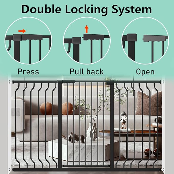 ALLAIBB Black 40.55" Extra Tall Wide 29.92-46.06" Baby Gate Pressure Mounted Walk Through Child Kids Safety Toddler Tension Pet Dog Gates with Extension for Doorways Kitchen