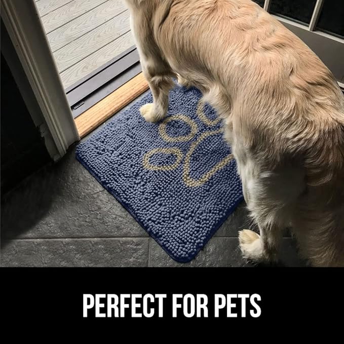 GORILLA GRIP SoakSTOPPER Dog Door Mat, Machine Washable Rug Absorbent Doormat Captures Moisture Mud Dirt, Quick Dry Soft Chenille Entryway Rugs Indoor Entrance Mats for Dog Paws, 24x17 Navy
