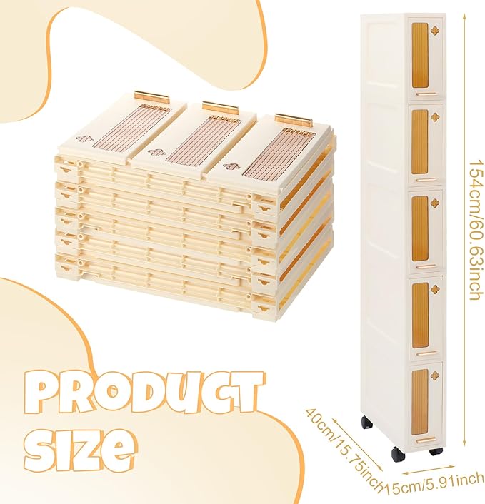 Weysat Narrow Bathroom Storage Cabinet with Wheels Slim Storage Organizer with Transparent Doors and Shelves for Small Space, Bathroom, Bedroom, Kitchen(5 Tiers)