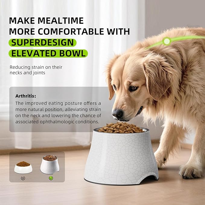 Elevated Dog Bowls with Stainless Steel Bowl, Prevention of Vertebrae Disease Dog Food Bowl, Non-Slip and High Capacity Pet Bowls Crackle Design L/3 Cup