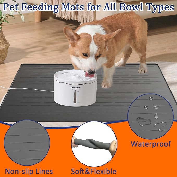 40"x30" XXL Silicone Dog Feeding Mat, 1.5MM Extra Thick Dog Bowl Mat for Food and Water, Large Non-Slip Placemat with High Edges for Dogs Bowls, Easy to Clean, Light Gray