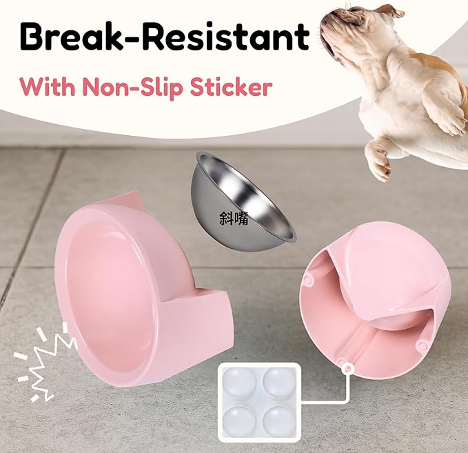 Tilted Dog Bowl for Flat-Faced & Senior Dogs, 15° Slanted Stainless Steel Dog Food Bowl, Elevated Pet Feeder for Small & Medium Dogs, Comfortable Eating Design (Pink, M (420 ML / 1.5 Cups))