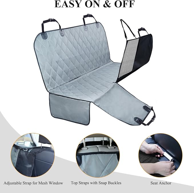 VIVAGLORY Dog Seat Cover Easyhammock Dog Hammock, Seat Cover for Car SUV & Truck, Back Backseat Split Hair Resistant Protector for Pet, Large, Grey