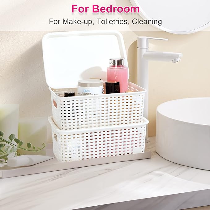 AREYZIN 12 Pack Bundles Plastic Storage Baskets Including Set of 6 Durable Small Organizer Bins Storage Baskets
