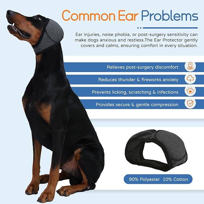 Dog Ear Muffs & Swim Cap and No Shake Ear Wrap for Bathing, Hematoma, Drying & Noise Anxiety Relief - Elastic Waterproof Ear Protection with Calming Hoodie for Grooming