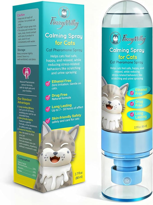 Cat Calming Spray 80ml - Ethanol Free, Pheromone Spray for Cat Anxiety Relief, Travel, Vet Visits, Sleep - Deterrent for Scratching, Urine Marking