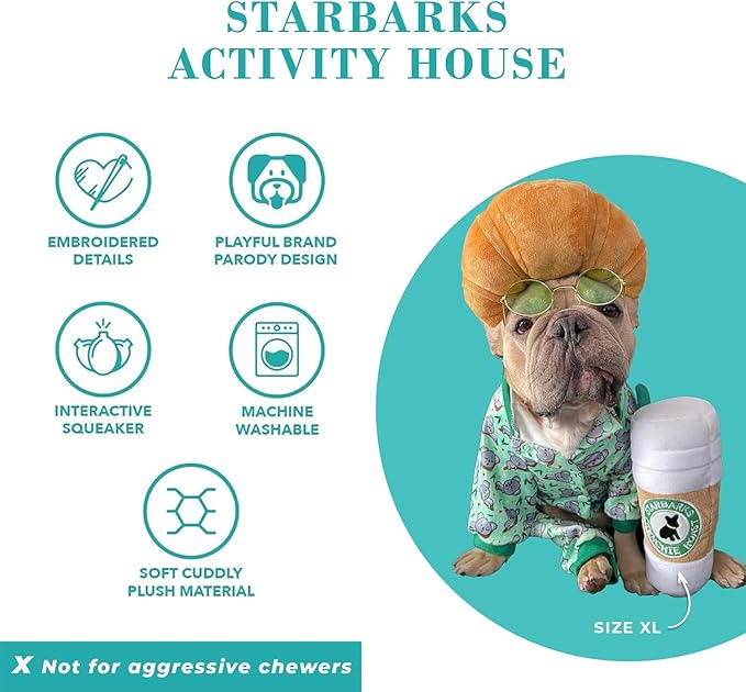 Haute Diggity Dog Starbarks Coffee Cup, Plush Designer Dog Toys with Interactive Squeaker, Stimulating Pet Enrichment, Machine-Washable & Safe Materials for All Breeds, Size Small