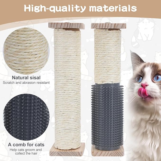 2 Pack Cat Scratching Post for Crate Cage, Wall Mounted Cat Scratcher Post with Self Groomer and Massager, Cat Cage Scratcher Pole to Scratch and Climbing 12.2x2.4in (Blue, 2 Scratching)