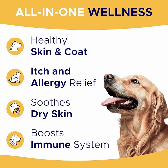Omega 3 Fish Oil for Dogs (180Ct) - Skin&Coat Chews - Dry & Itchy Skin Relief + Allergy Support - Shiny Coat - EPA&DHA Fatty Acids - Salmon Oil Chews Promotes Heart, Hip & Joint Support