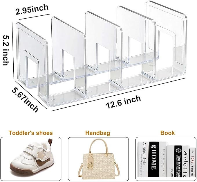 2 Pack Kids Shoe Storage, 4 Sections Toddler Shoe Organizer Clear Acrylic Shoe Rack for Closet, Space Saving Baby Shoe Organizer for Nursery, Children Room, Stackable